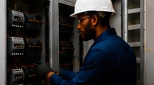 Technicien en maintenance sur une armoire électrique